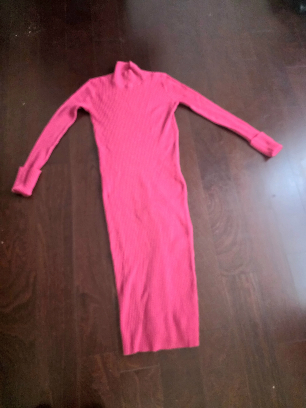 Steve Madden Hot Pink Ribbed Long Sleeve Midi Dress